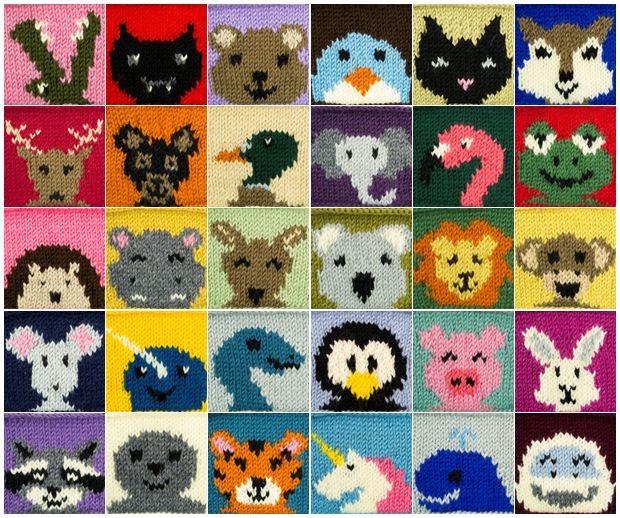 30 Animal Squares Knitting Pattern